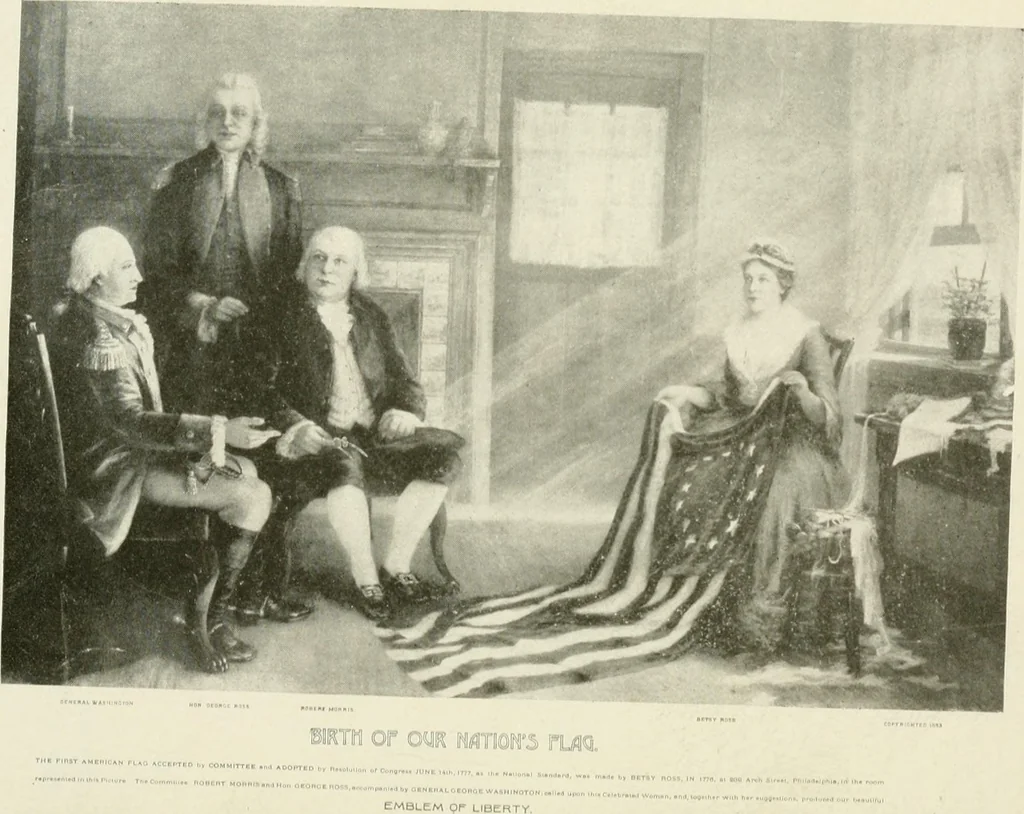 An illustration from The story of our flag, colonial and national, with historical sketch of the Quakeress Betsy Ross, 1898, leaf 85