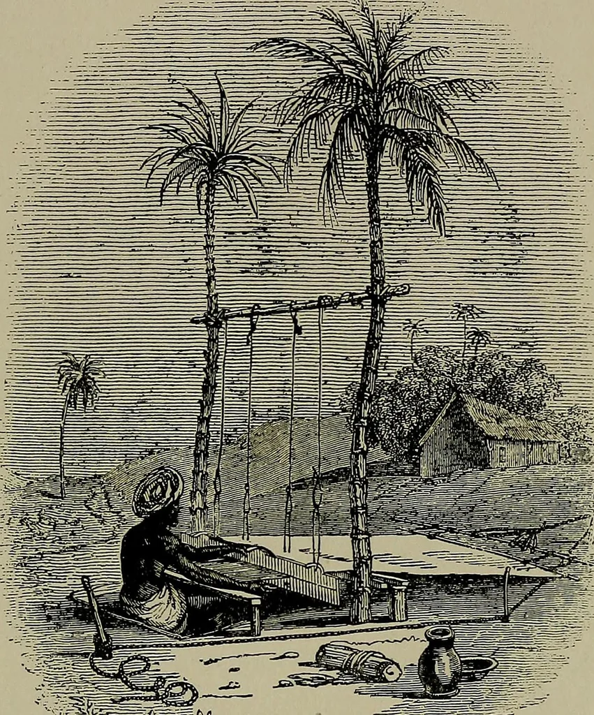 An illustration from The story of textiles; a bird's-eye view of the history of the beginning and the growth of the industry by which mankind is clothed, 1912, leaf 110