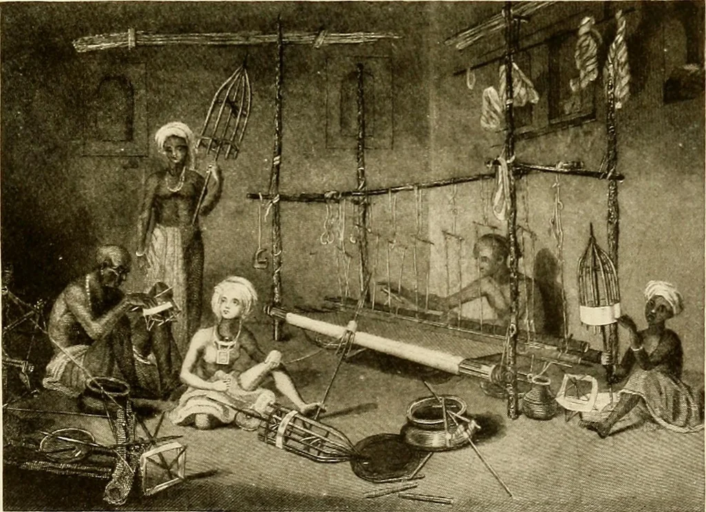 An illustration from The story of textiles; a bird's-eye view of the history of the beginning and the growth of the industry by which mankind is clothed, 1912, leaf 106