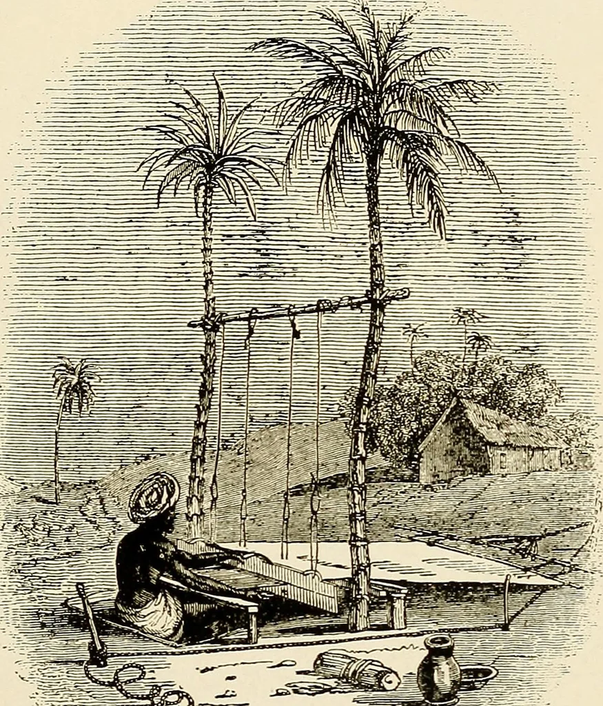 An illustration from The story of textiles; a bird's-eye view of the history of the beginning and the growth of the industry by which mankind is clothed, 1912, leaf 112