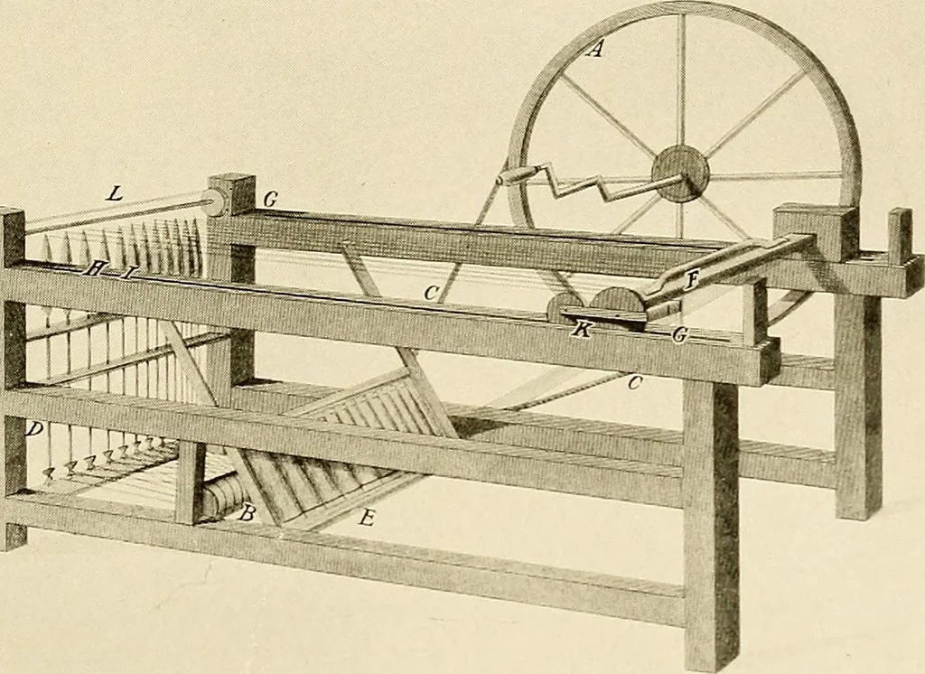An illustration from The story of textiles; a bird's-eye view of the history of the beginning and the growth of the industry by which mankind is clothed, 1912, leaf 210