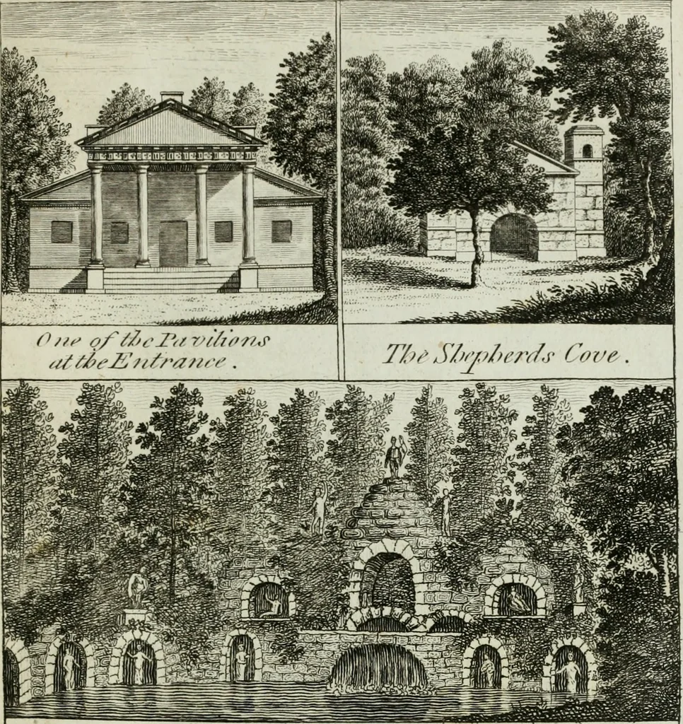 An illustration from Stowe : a description of the house and gardens of the most noble and puissant prince, George Grenville Nugent Temple, Marquis of Buckingham, Earl Temple, Viscount and Baron Cobham .., 1788, leaf 16