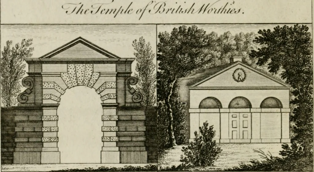 An illustration from Stowe : a description of the house and gardens of the most noble and puissant prince, George Grenville Nugent Temple, Marquis of Buckingham, Earl Temple, Viscount and Baron Cobham .., 1788, leaf 39