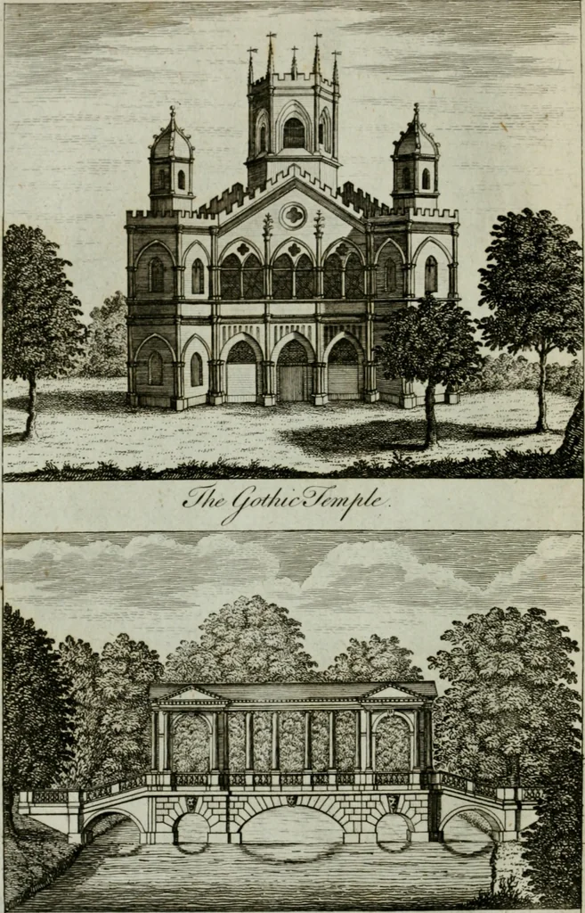 An illustration from Stowe : a description of the house and gardens of the most noble and puissant prince, George Grenville Nugent Temple, Marquis of Buckingham, Earl Temple, Viscount and Baron Cobham .., 1788, leaf 57