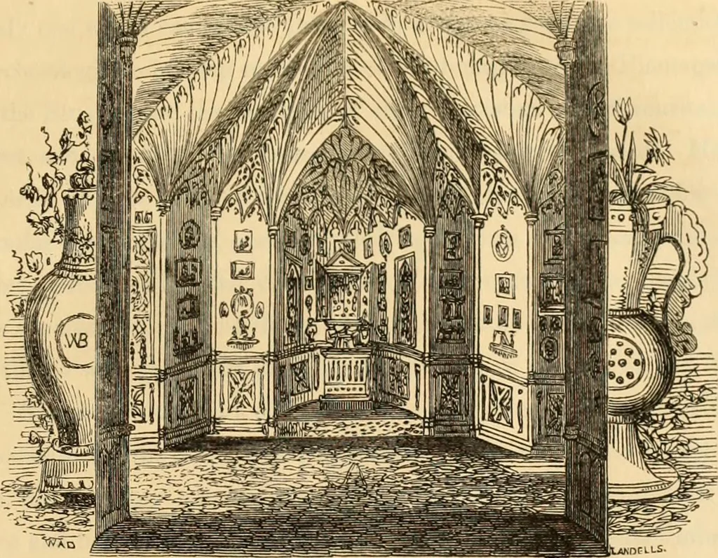 An illustration from Strawberry Hill, the renowned seat of Horace Walpole : Mr. George Robins is honoured by having been selected by the Earl of Waldegrave, to sell by public competition, the valuable contents of Strawberry Hill, : and it may fearlessly be proclaimed as the most distinguished gem that has ever adorned the annals of auctions. It is definitely fixed for Monday, the 25th day of April, 1842, and twenty-three following days .., 1842, leaf 26