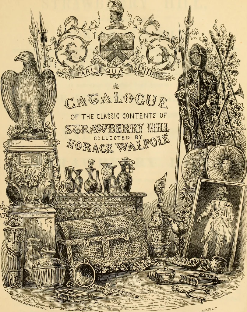 An illustration from Strawberry Hill, the renowned seat of Horace Walpole : Mr. George Robins is honoured by having been selected by the Earl of Waldegrave, to sell by public competition, the valuable contents of Strawberry Hill, : and it may fearlessly be proclaimed as the most distinguished gem that has ever adorned the annals of auctions. It is definitely fixed for Monday, the 25th day of April, 1842, and twenty-three following days .., 1842, leaf 8