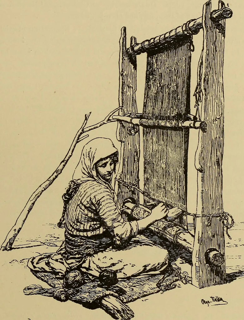 An illustration from Studies in primitive looms, 1918, leaf 142