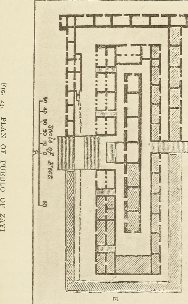 An illustration from A study of the houses of the American aborigines; with suggestions for the exploration of the ruins in New Mexico, Arizona, the valley of the San Juan, and in Yucatan and Central America, under the auspices of the Archæological institute, 1880, leaf 96
