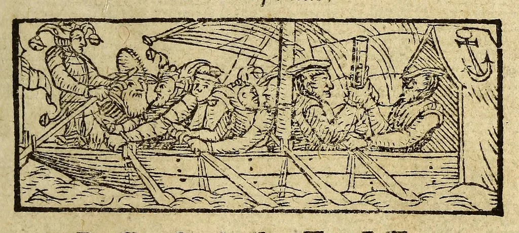 An illustration from Stultifera nauis mortalium, : in qua fatui affectus, mores conatus atque studia, quibus uita hæc nostra, in omni hominum genere, scatet, cunctis sapientiæ cultoribus depinguntur, [et] uelut in speculo ob oculos ponuntur. ..., 1572, leaf 3