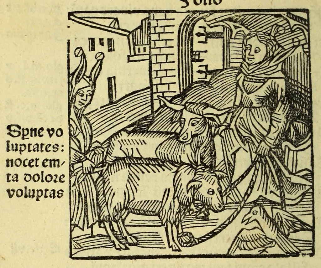 An illustration from Stultifera nauis : Narrago[n]ie profectionis nunq[uam] satis laudata nauis, leaf 124