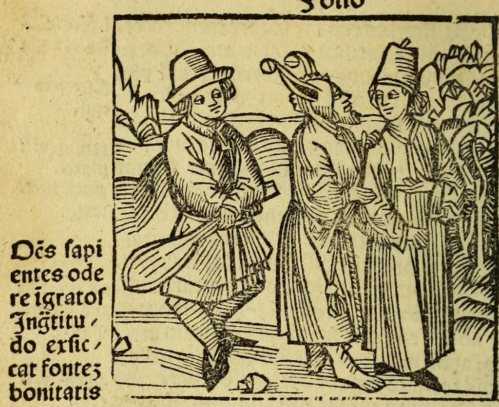 An illustration from Stultifera nauis : Narrago[n]ie profectionis nunq[uam] satis laudata nauis, leaf 142