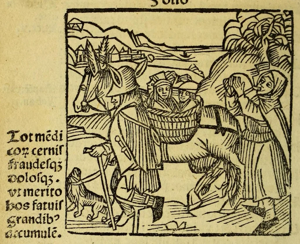 An illustration from Stultifera nauis : Narrago[n]ie profectionis nunq[uam] satis laudata nauis, leaf 150