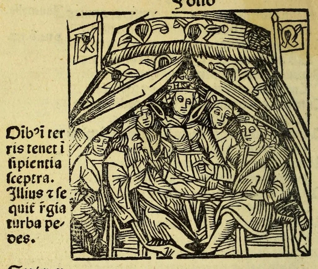 An illustration from Stultifera nauis : Narrago[n]ie profectionis nunq[uam] satis laudata nauis, leaf 156