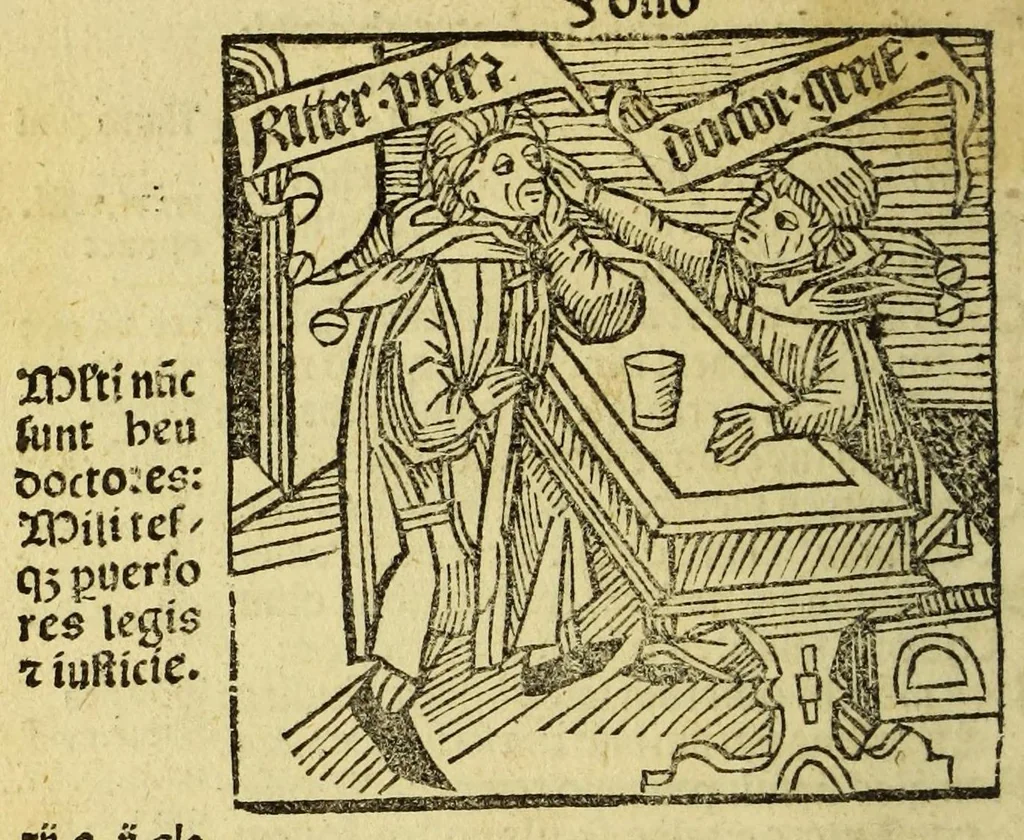 An illustration from Stultifera nauis : Narrago[n]ie profectionis nunq[uam] satis laudata nauis, leaf 176