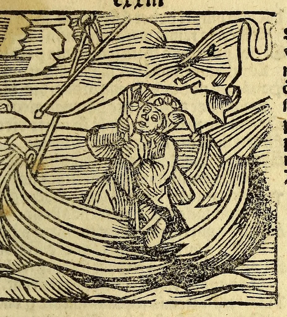 An illustration from Stultifera nauis : Narrago[n]ie profectionis nunq[uam] satis laudata nauis, leaf 253