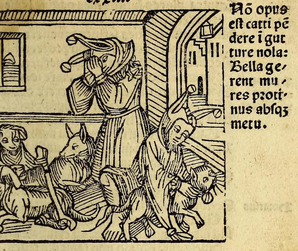 An illustration from Stultifera nauis : Narrago[n]ie profectionis nunq[uam] satis laudata nauis, leaf 255