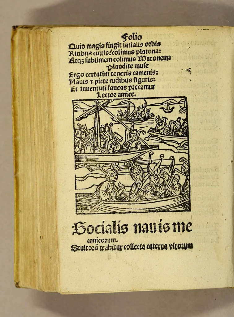 An illustration from Stultifera nauis : Narrago[n]ie profectionis nunq[uam] satis laudata nauis, leaf 282