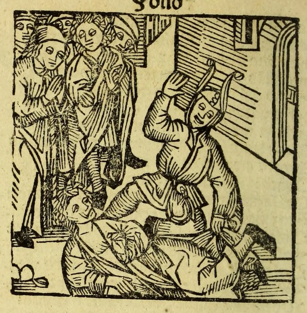 An illustration from Stultifera nauis : Narrago[n]ie profectionis nunq[uam] satis laudata nauis, leaf 50