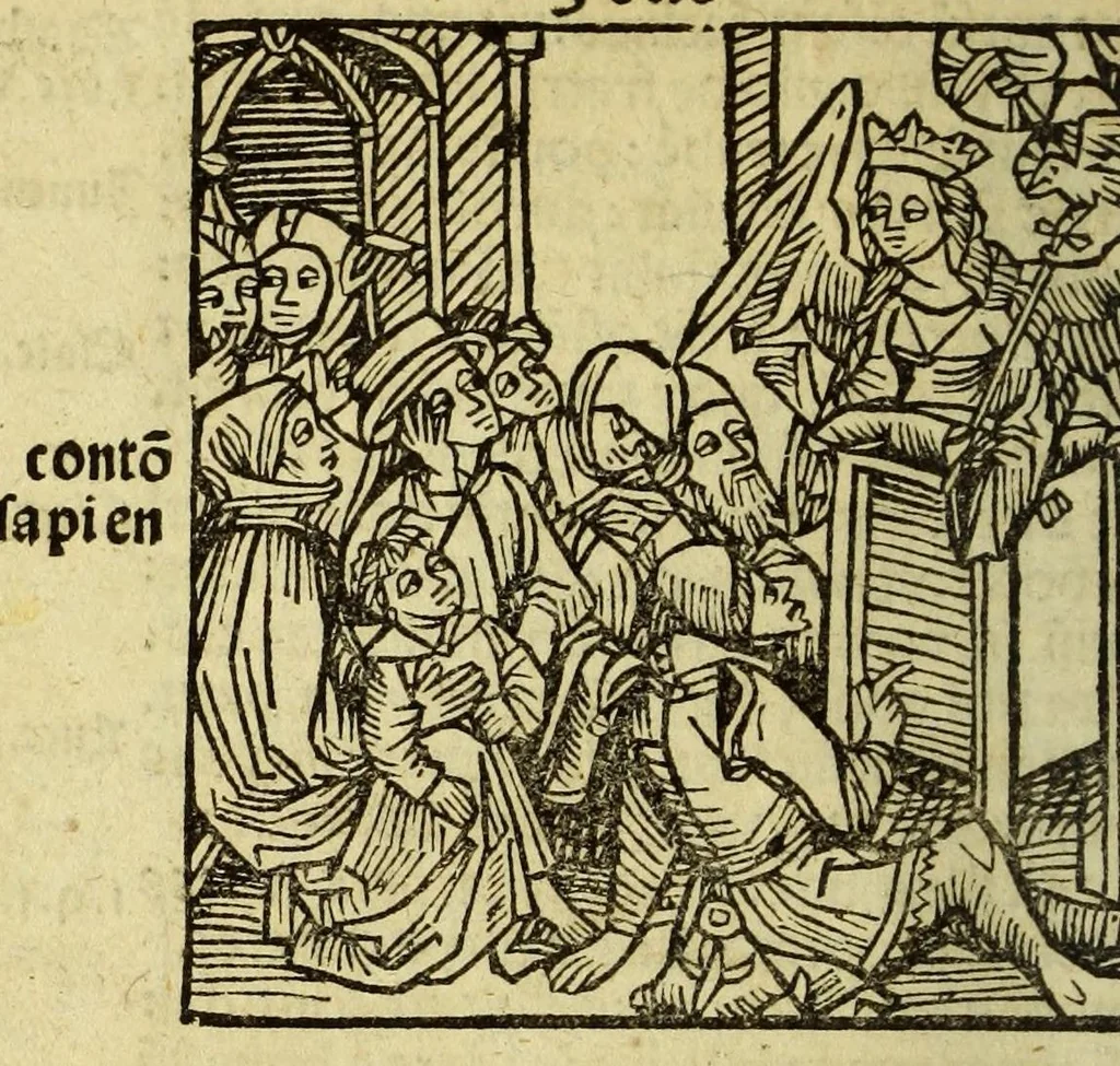An illustration from Stultifera nauis : Narrago[n]ie profectionis nunq[uam] satis laudata nauis, leaf 74
