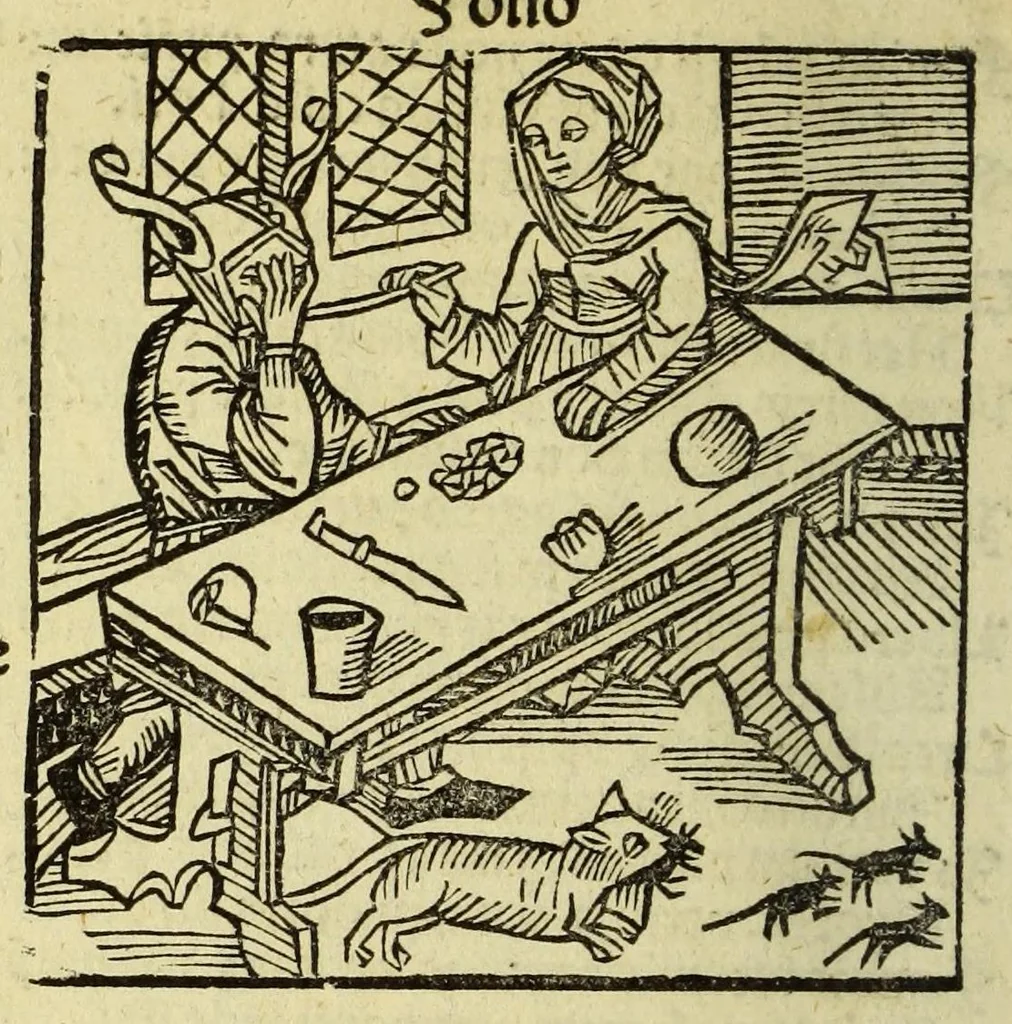 An illustration from Stultifera nauis : Narrago[n]ie profectionis nunq[uam] satis laudata nauis, leaf 96