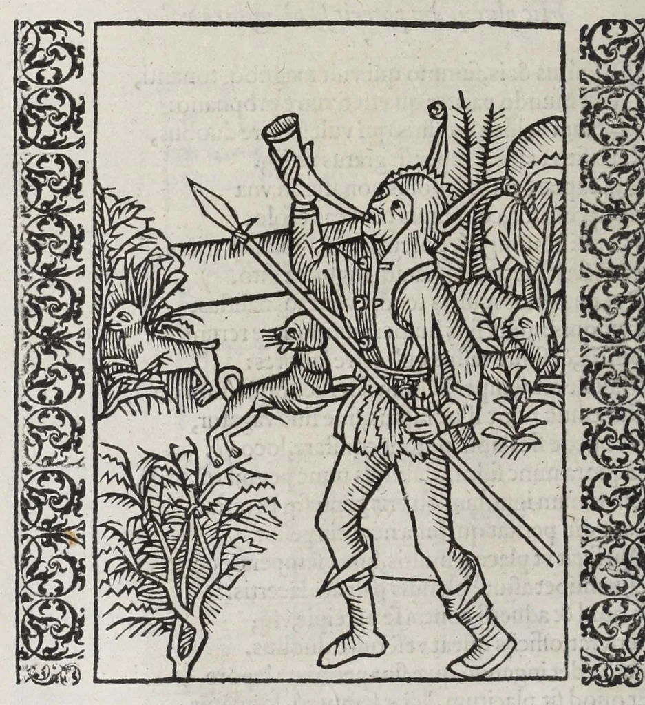 An illustration from Stultifera nauis : qua omnium mortalium narratur stultitia, admodum vtilis & necessaria ab omnibus ad suam salutem perlegenda, è latino sermone in nostrum vulgarem versa, & iam diligenter impressa = The ship of fooles : wherein is shewed the folly of all states, with diuers other workes adoiyned vnto the same, very profitable and fruitfull for all men : translated out of Latin into Englishe, 1570, leaf 102