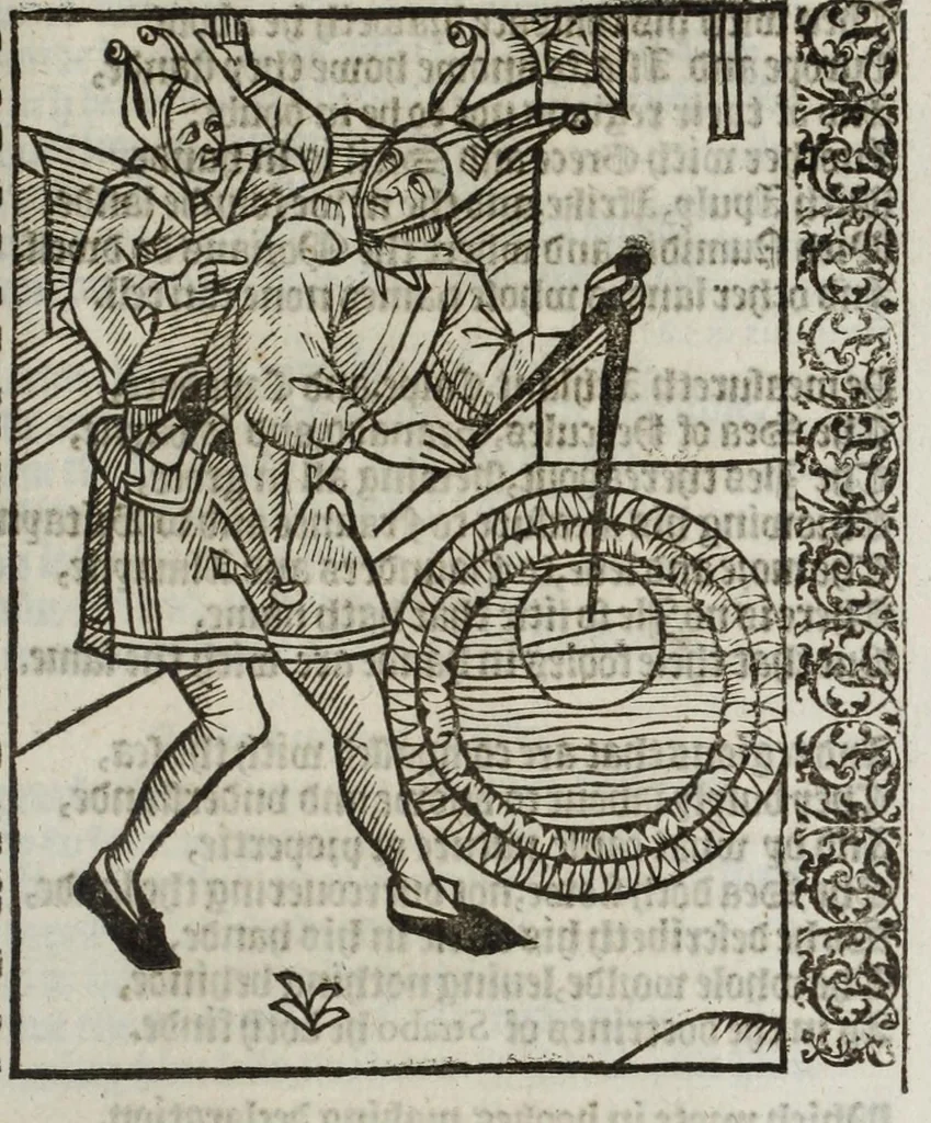 An illustration from Stultifera nauis : qua omnium mortalium narratur stultitia, admodum vtilis & necessaria ab omnibus ad suam salutem perlegenda, è latino sermone in nostrum vulgarem versa, & iam diligenter impressa = The ship of fooles : wherein is shewed the folly of all states, with diuers other workes adoiyned vnto the same, very profitable and fruitfull for all men : translated out of Latin into Englishe, 1570, leaf 289
