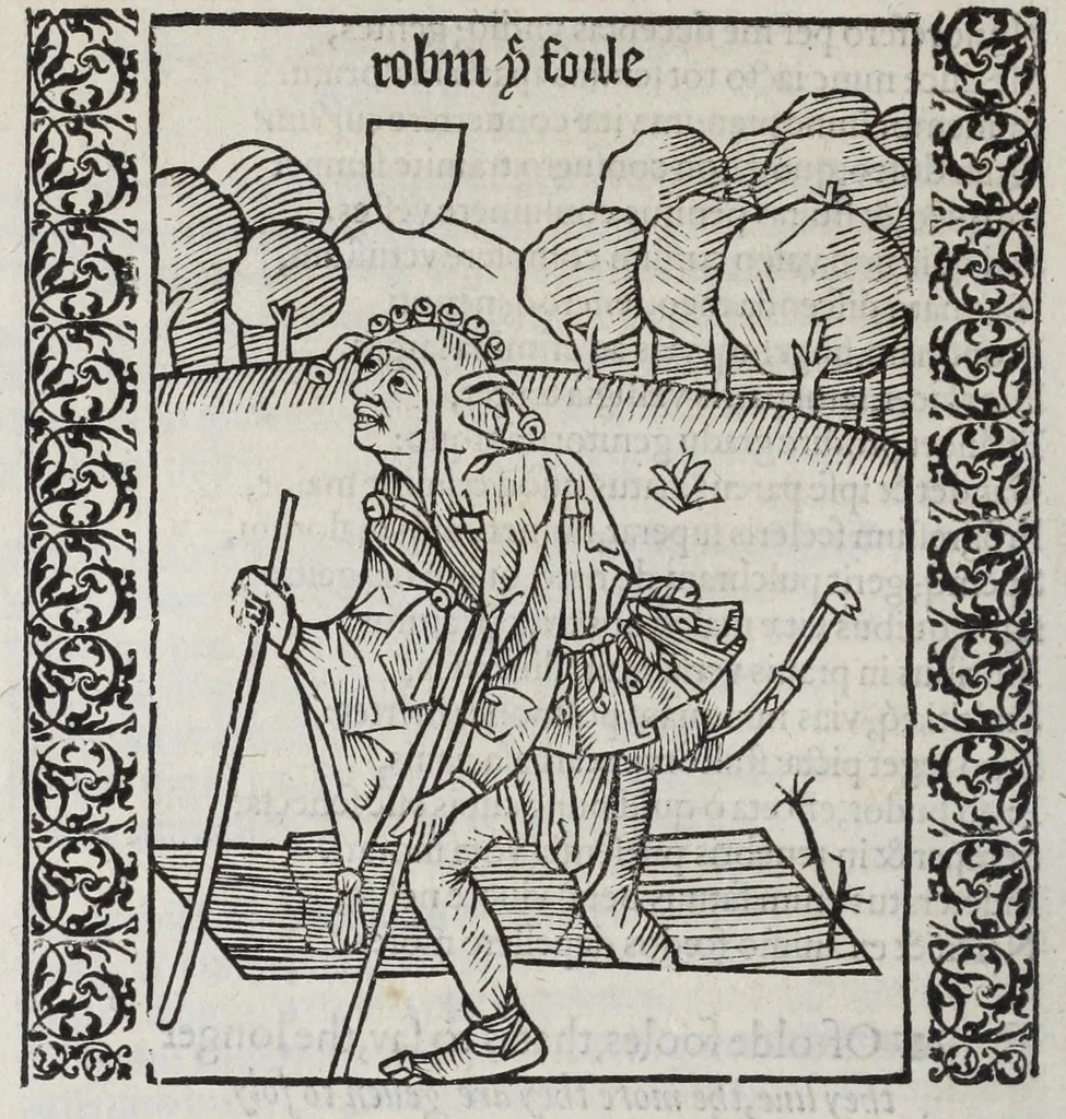 An illustration from Stultifera nauis : qua omnium mortalium narratur stultitia, admodum vtilis & necessaria ab omnibus ad suam salutem perlegenda, è latino sermone in nostrum vulgarem versa, & iam diligenter impressa = The ship of fooles : wherein is shewed the folly of all states, with diuers other workes adoiyned vnto the same, very profitable and fruitfull for all men : translated out of Latin into Englishe, 1570, leaf 50