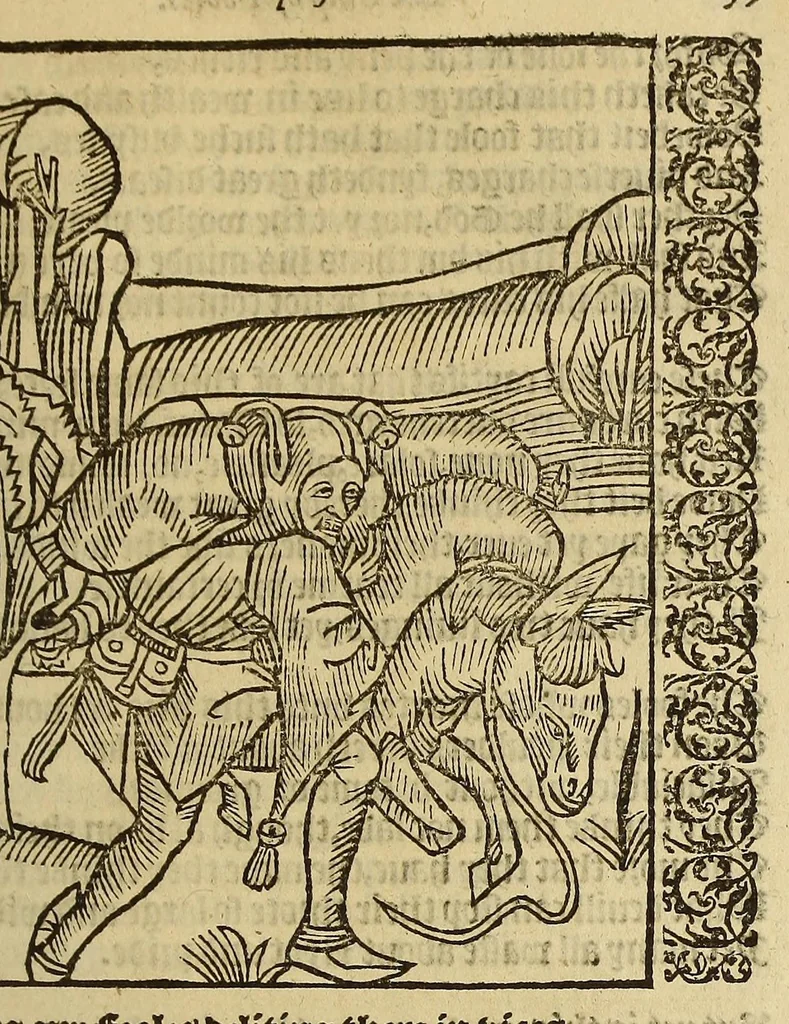 An illustration from Stultifera Nauis, : qua omnium mortalium narratur stultitia, admodum vtilis [et] necessaria ab omnibus ad suam salutem perlegenda,, 1570, leaf 147