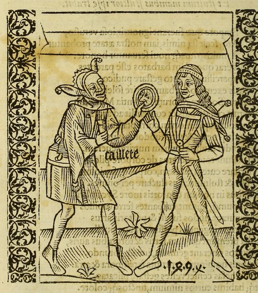 An illustration from Stultifera Nauis, : qua omnium mortalium narratur stultitia, admodum vtilis [et] necessaria ab omnibus ad suam salutem perlegenda,, 1570, leaf 44