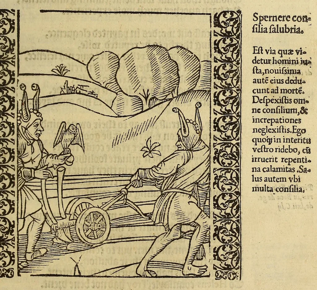 An illustration from Stultifera Nauis, : qua omnium mortalium narratur stultitia, admodum vtilis [et] necessaria ab omnibus ad suam salutem perlegenda,, 1570, leaf 63