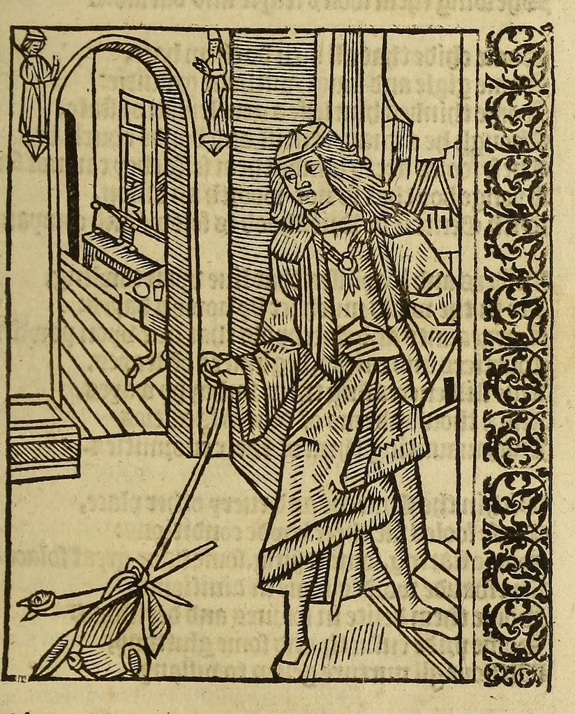 An illustration from Stultifera Nauis, : qua omnium mortalium narratur stultitia, admodum vtilis [et] necessaria ab omnibus ad suam salutem perlegenda,, 1570, leaf 67