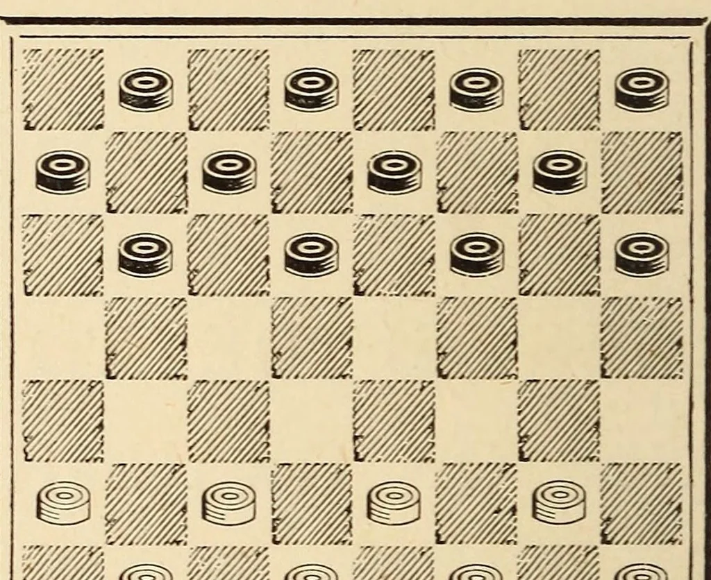 An illustration from Sturges' guide to the game of draughts, with critical situations;, 1895, leaf 8