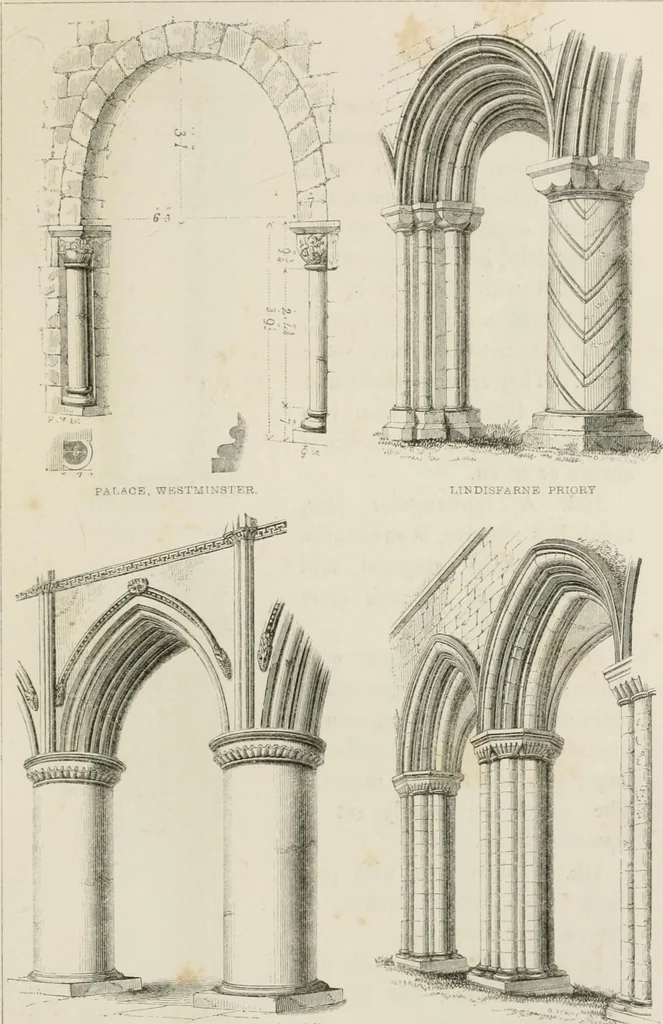 An illustration from An attempt to discriminate the styles of architecture in England : from the Conquest to the Reformation : with a sketch of the Grecian and Roman orders : notices of numerous British edifices :and some remarks on the architecture of a part of France, 1848, leaf 130