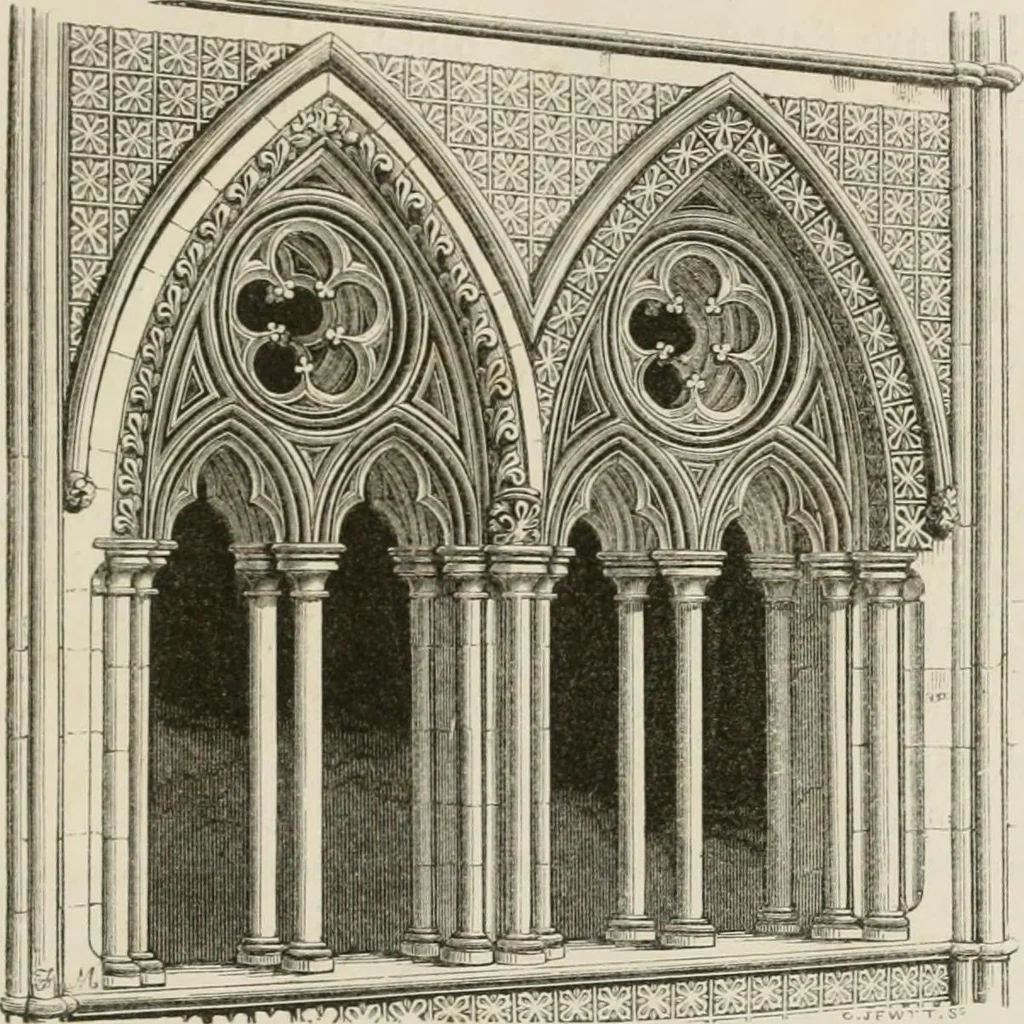 An illustration from An attempt to discriminate the styles of architecture in England : from the Conquest to the Reformation : with a sketch of the Grecian and Roman orders : notices of numerous British edifices :and some remarks on the architecture of a part of France, 1848, leaf 172