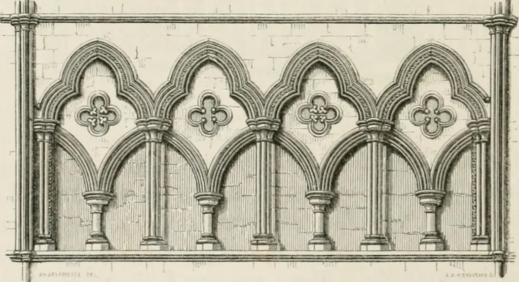 An illustration from An attempt to discriminate the styles of architecture in England : from the Conquest to the Reformation : with a sketch of the Grecian and Roman orders : notices of numerous British edifices :and some remarks on the architecture of a part of France, 1848, leaf 173