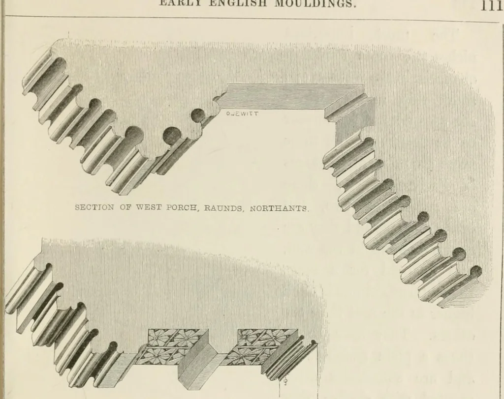 An illustration from An attempt to discriminate the styles of architecture in England : from the Conquest to the Reformation : with a sketch of the Grecian and Roman orders : notices of numerous British edifices :and some remarks on the architecture of a part of France, 1848, leaf 186