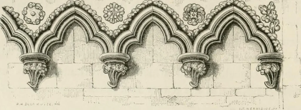 An illustration from An attempt to discriminate the styles of architecture in England : from the Conquest to the Reformation : with a sketch of the Grecian and Roman orders : notices of numerous British edifices :and some remarks on the architecture of a part of France, 1848, leaf 191