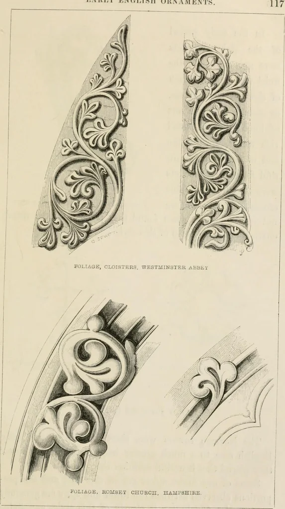 An illustration from An attempt to discriminate the styles of architecture in England : from the Conquest to the Reformation : with a sketch of the Grecian and Roman orders : notices of numerous British edifices :and some remarks on the architecture of a part of France, 1848, leaf 192