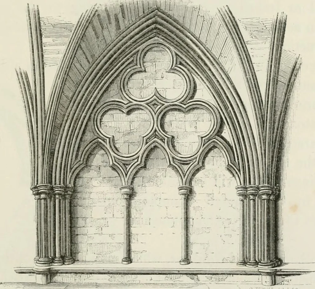 An illustration from An attempt to discriminate the styles of architecture in England : from the Conquest to the Reformation : with a sketch of the Grecian and Roman orders : notices of numerous British edifices :and some remarks on the architecture of a part of France, 1848, leaf 218