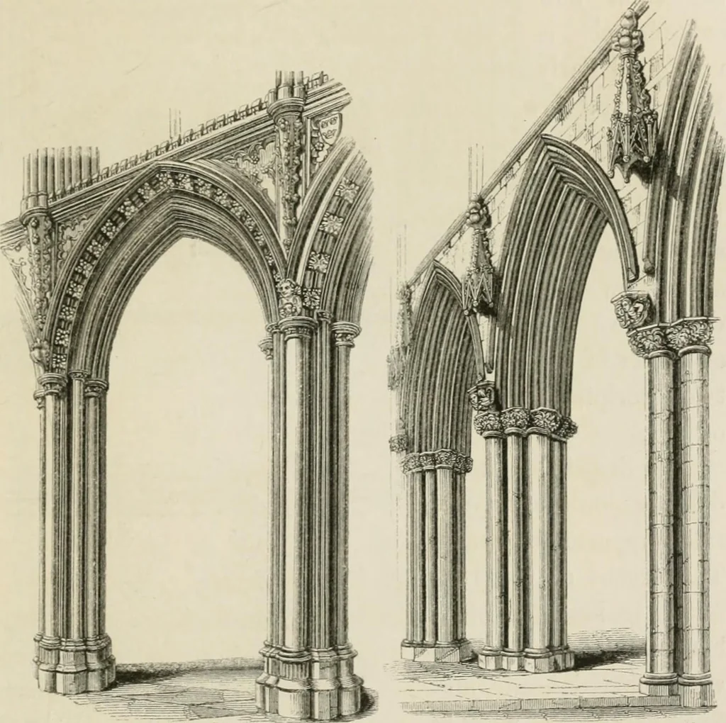 An illustration from An attempt to discriminate the styles of architecture in England : from the Conquest to the Reformation : with a sketch of the Grecian and Roman orders : notices of numerous British edifices :and some remarks on the architecture of a part of France, 1848, leaf 240