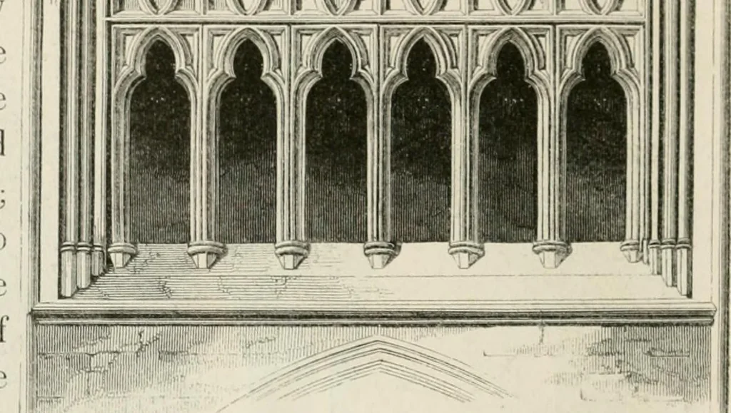 An illustration from An attempt to discriminate the styles of architecture in England : from the Conquest to the Reformation : with a sketch of the Grecian and Roman orders : notices of numerous British edifices :and some remarks on the architecture of a part of France, 1848, leaf 241