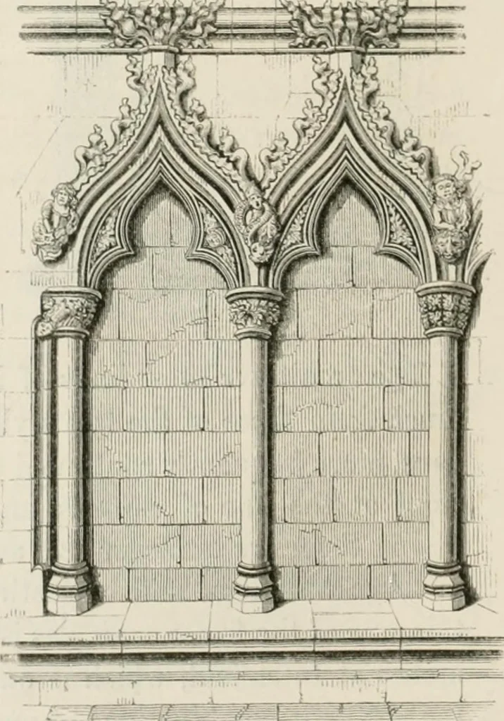 An illustration from An attempt to discriminate the styles of architecture in England : from the Conquest to the Reformation : with a sketch of the Grecian and Roman orders : notices of numerous British edifices :and some remarks on the architecture of a part of France, 1848, leaf 241