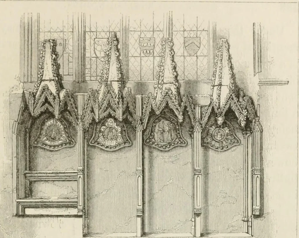 An illustration from An attempt to discriminate the styles of architecture in England : from the Conquest to the Reformation : with a sketch of the Grecian and Roman orders : notices of numerous British edifices :and some remarks on the architecture of a part of France, 1848, leaf 258