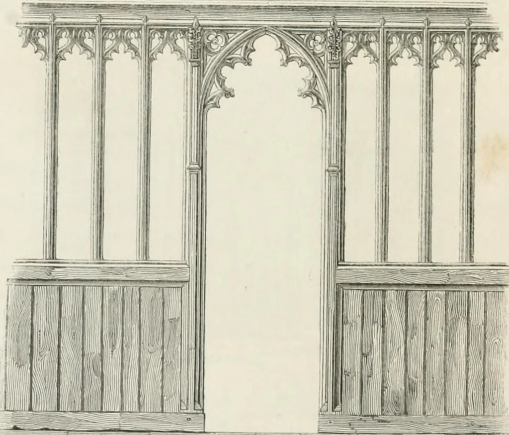 An illustration from An attempt to discriminate the styles of architecture in England : from the Conquest to the Reformation : with a sketch of the Grecian and Roman orders : notices of numerous British edifices :and some remarks on the architecture of a part of France, 1848, leaf 259