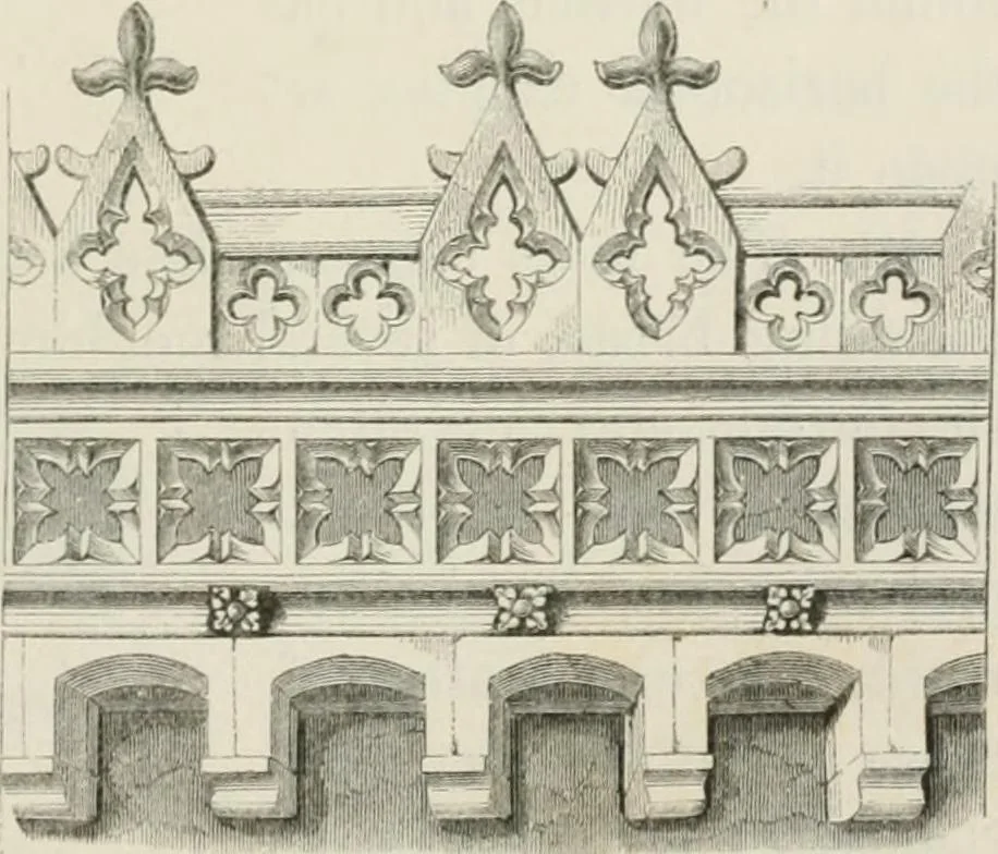 An illustration from An attempt to discriminate the styles of architecture in England : from the Conquest to the Reformation : with a sketch of the Grecian and Roman orders : notices of numerous British edifices :and some remarks on the architecture of a part of France, 1848, leaf 330