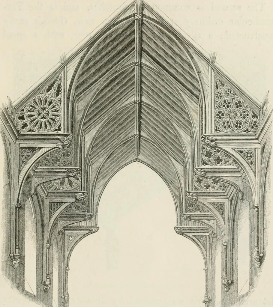 An illustration from An attempt to discriminate the styles of architecture in England : from the Conquest to the Reformation : with a sketch of the Grecian and Roman orders : notices of numerous British edifices :and some remarks on the architecture of a part of France, 1848, leaf 334