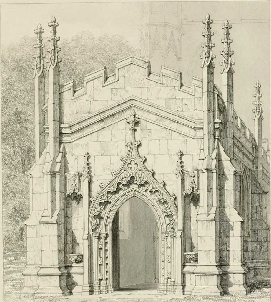 An illustration from An attempt to discriminate the styles of architecture in England : from the Conquest to the Reformation : with a sketch of the Grecian and Roman orders : notices of numerous British edifices :and some remarks on the architecture of a part of France, 1848, leaf 346