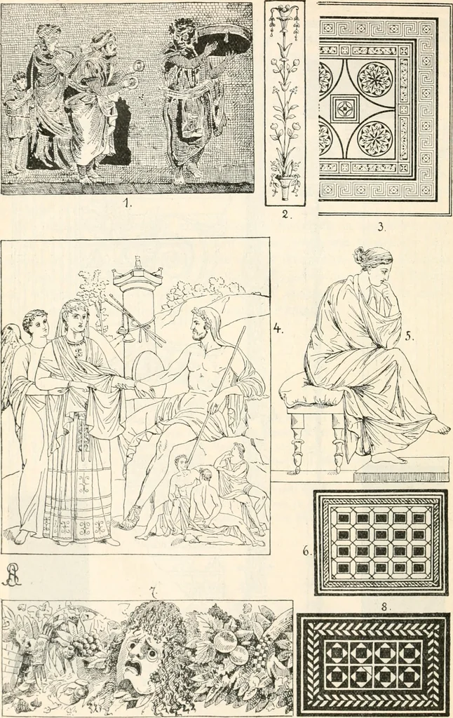 An illustration from Styles of ornament, exhibited in designs, and arranged in historical order, with descriptive text. A handbook for architects, designers, painters, sculptors, wood-carvers, chasers, modellers, cabinet-makers and artistic locksmiths as well as also for technical schools, libraries and private study, 1910, leaf 105