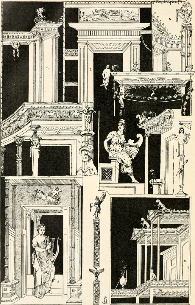 An illustration from Styles of ornament, exhibited in designs, and arranged in historical order, with descriptive text. A handbook for architects, designers, painters, sculptors, wood-carvers, chasers, modellers, cabinet-makers and artistic locksmiths as well as also for technical schools, libraries and private study, 1910, leaf 109