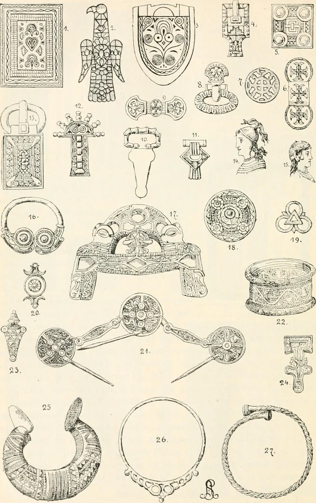 An illustration from Styles of ornament, exhibited in designs, and arranged in historical order, with descriptive text. A handbook for architects, designers, painters, sculptors, wood-carvers, chasers, modellers, cabinet-makers and artistic locksmiths as well as also for technical schools, libraries and private study, 1910, leaf 111